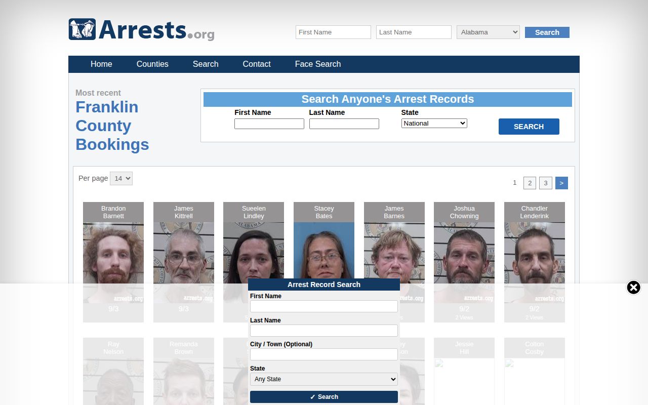 Arrests.org Franklin County archive filters